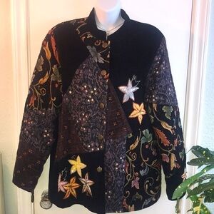 Alex Kim Boho Embroidered Beaded Blazer Jacket Size Medium Floral Patchwork